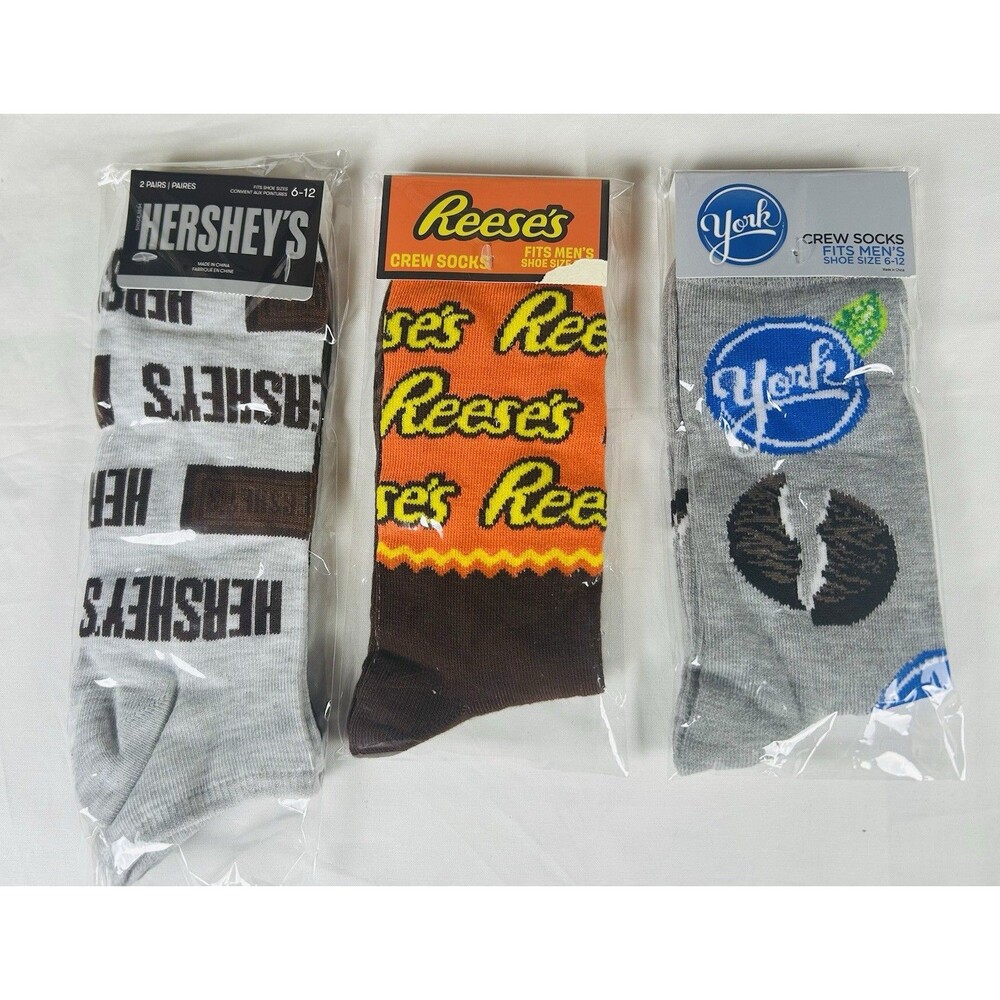 Hershey Candy Crew Socks Men's Size 10-13 Kisses Pep. Patty  Reese's Lot/4 New